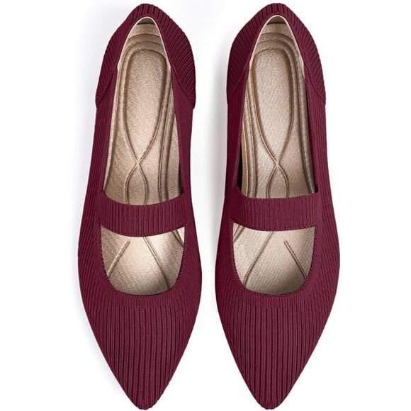Tingrise Flat Shoes Women Red Knit Toe Ballet Comfortable Dressy Mary Shoes - Picture 1 of 6